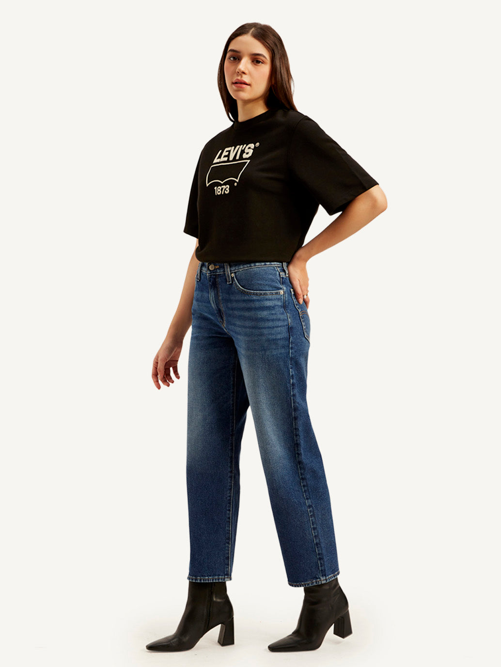 Women's 94 Blue Baggy Fit Mid Rise Jeans - Side View