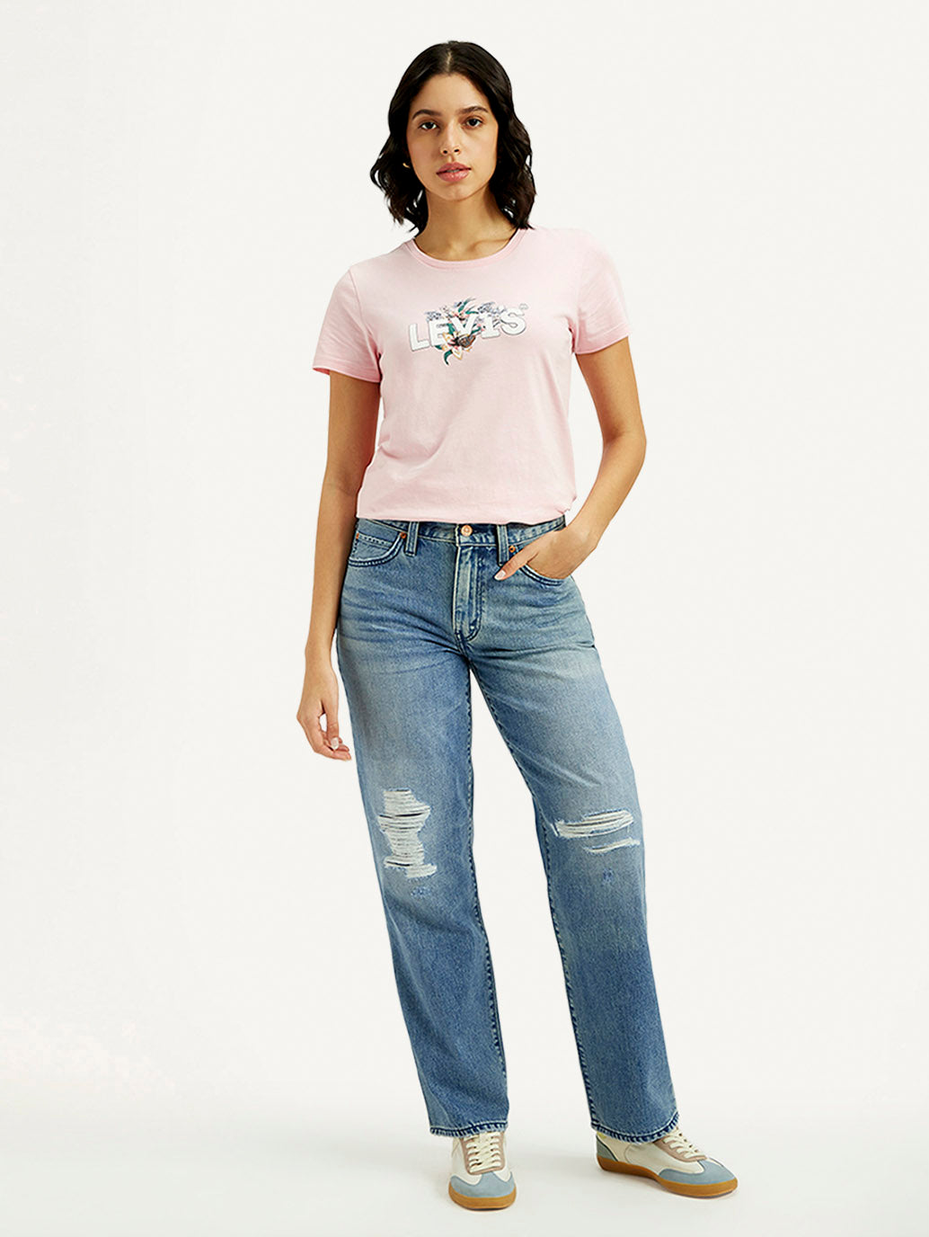 Women's 94 Med Indigo Baggy Fit Mid Rise Jeans