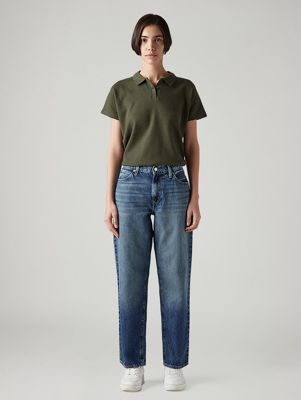 Women's 94 Blue Baggy Fit Mid Rise Jeans - Front View