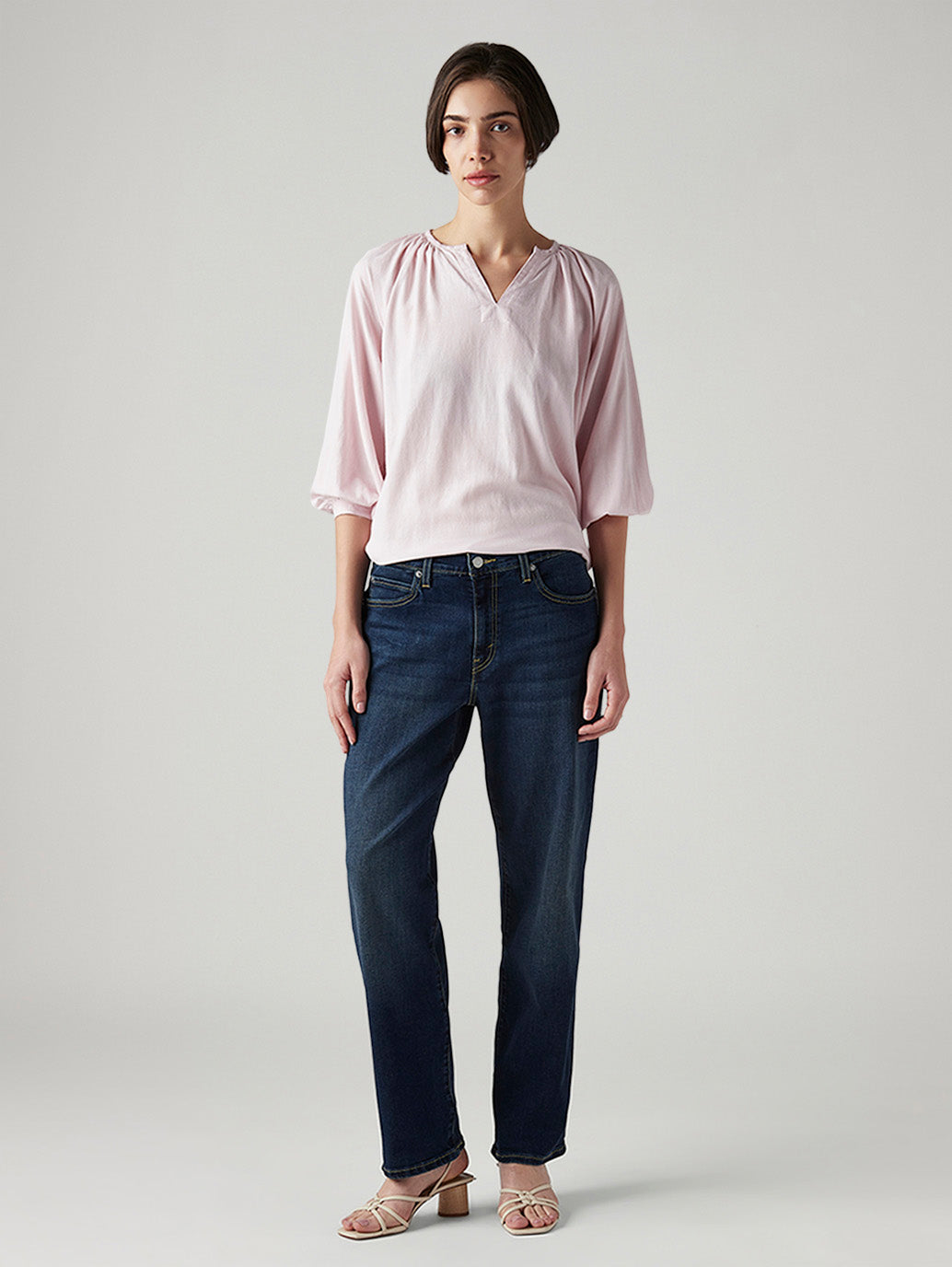 Women's 94 Dark Blue Baggy Fit Mid Rise Jeans - Front View