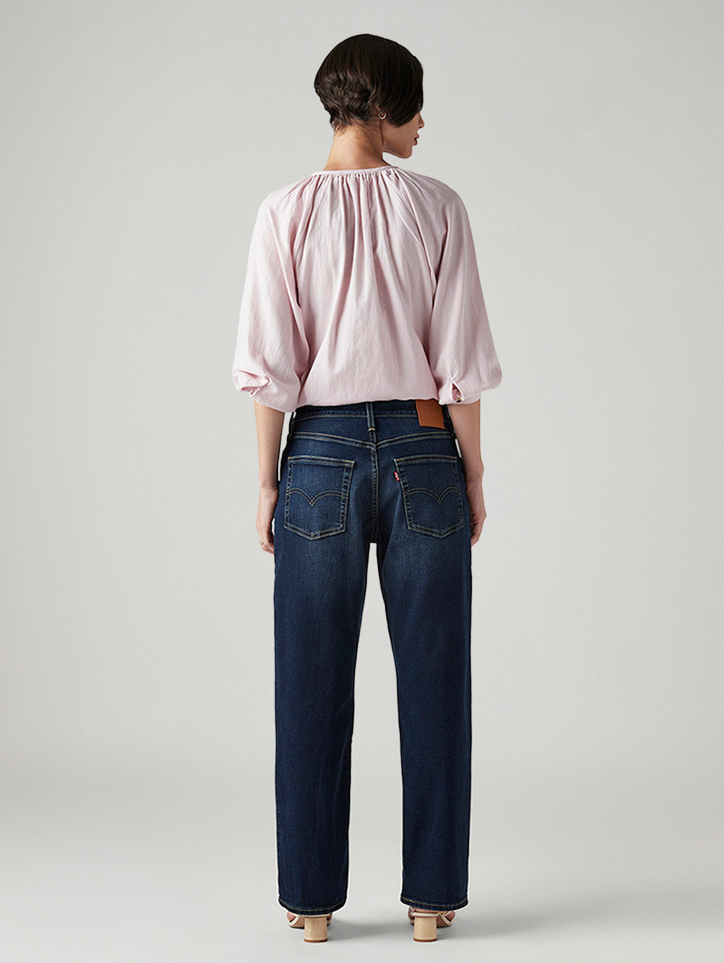 Women's 94 Dark Blue Baggy Fit Mid Rise Jeans - Back View