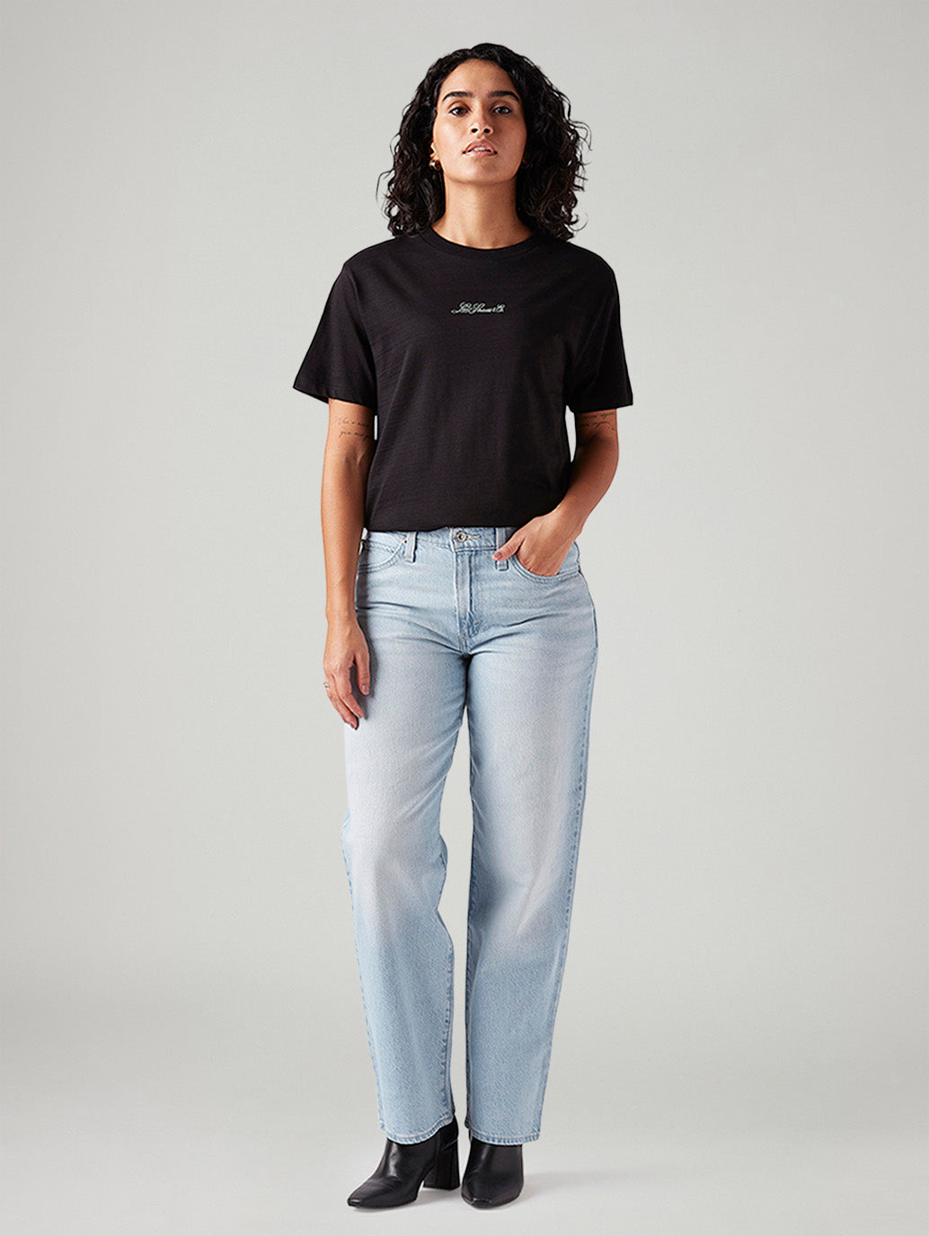 Women's 94 Light Blue Baggy Fit Mid Rise Jeans - Front View