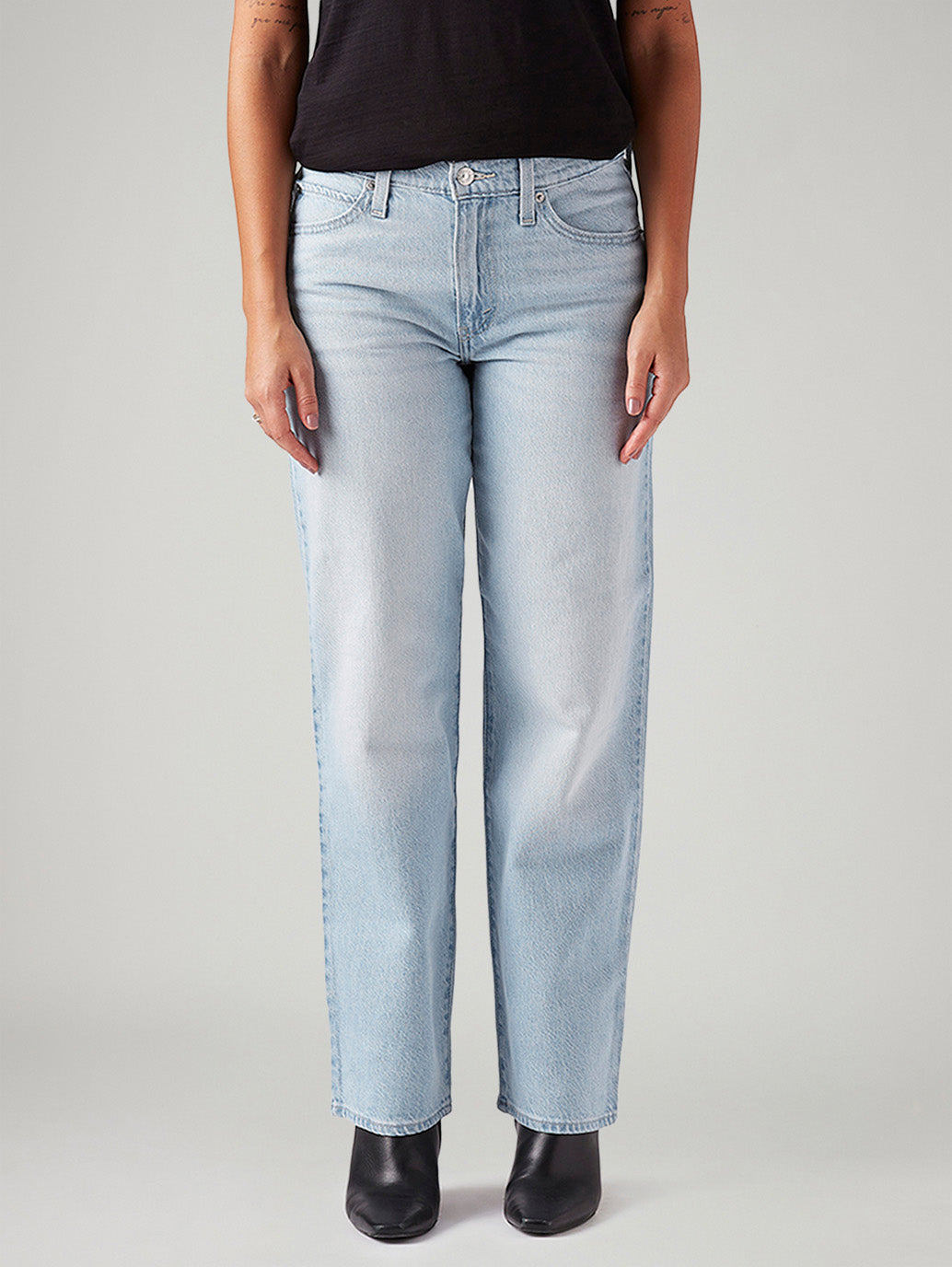 Women's 94 Light Blue Baggy Fit Mid Rise Jeans - Front View