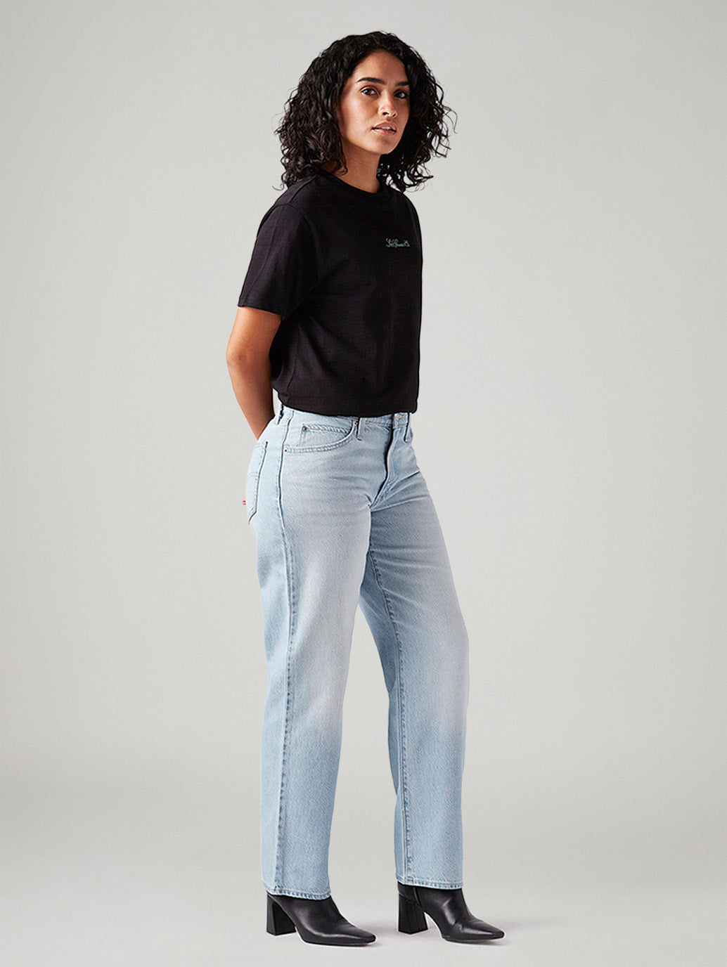 Women's 94 Light Blue Baggy Fit Mid Rise Jeans - Side View