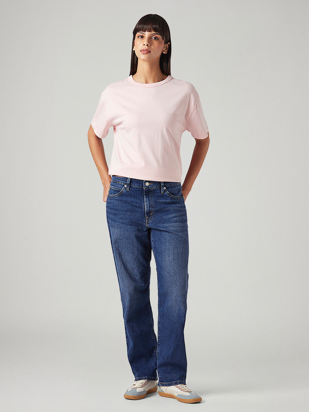 Women's 94 Blue Baggy Fit High Rise Jeans - Front View
