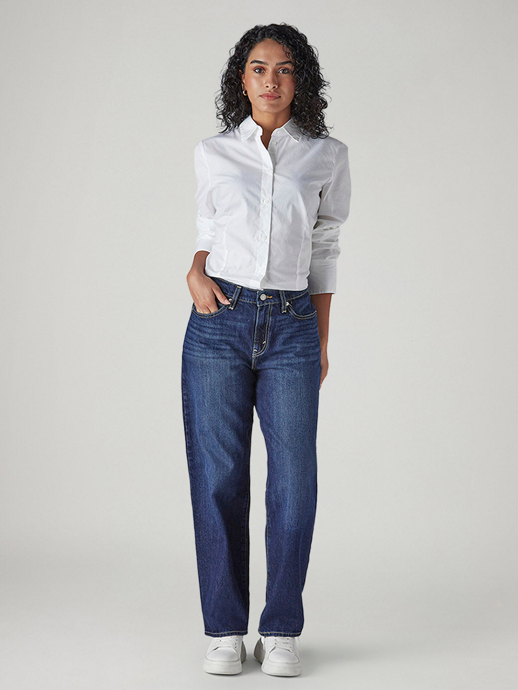 Women's 94 Blue Baggy Fit Mid Rise Jeans - Styleshot View