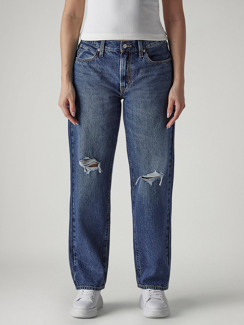 Women's 94 Blue Baggy Fit Mid Rise Jeans - Front View