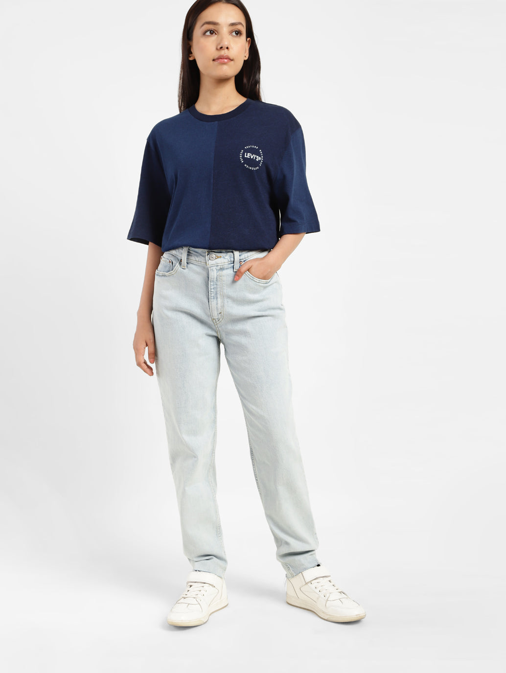 Women's 80s Mom Blue Loose Fit Mid Rise Jeans - 8d9f8602-6aad-4a43-85fb-0376be25d517 View
