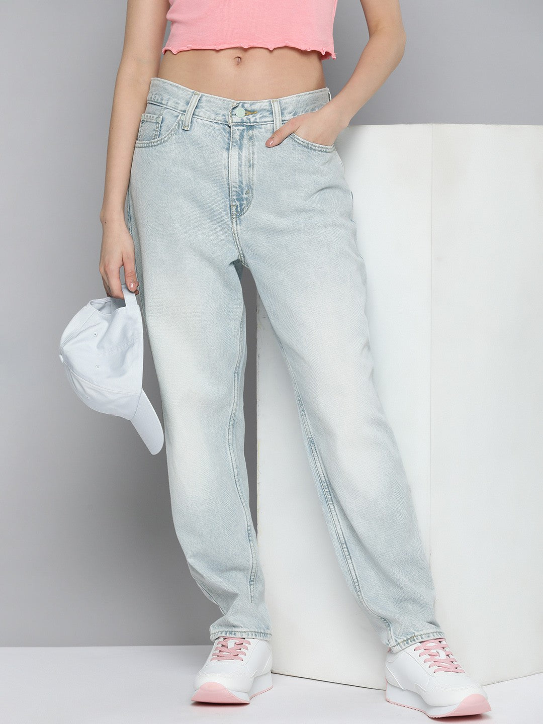 Women's 80s Mom Blue Loose Fit High Rise Jeans - 1 View