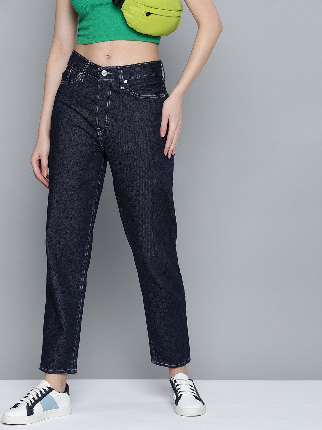 Women's 80s Mom Navy Blue Loose Fit High Rise Jeans - 1 View
