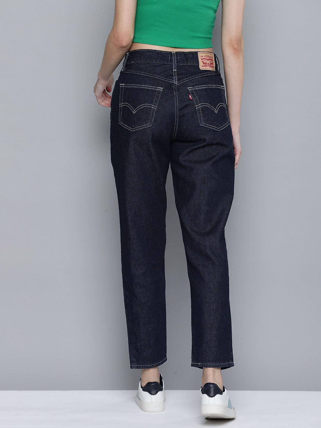 Women's 80s Mom Navy Blue Loose Fit High Rise Jeans - 3 View