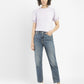 Women's 80s Mom Blue Loose Fit Mid Rise Jeans - ModelFront View