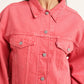 Women's Solid Spread Collar Denim Jacket - 4ec8ac0f-fb5b-42ae-bece-de70cffd9d2e View