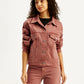 Women's Solid Rust Spread Collar Trucker Denim Jacket - Front View