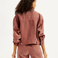 Women's Solid Rust Spread Collar Trucker Denim Jacket - Back View