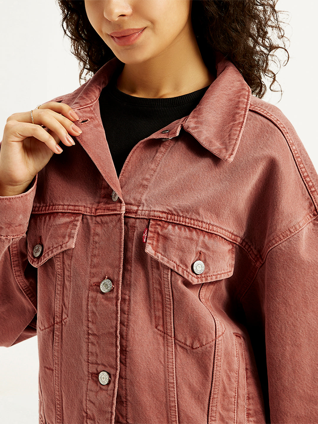 Women's Solid Rust Spread Collar Trucker Denim Jacket - f0aca275-37bc-49ed-a782-4dda06f1c71e View