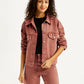 Women's Solid Rust Spread Collar Trucker Denim Jacket - Styleshot View