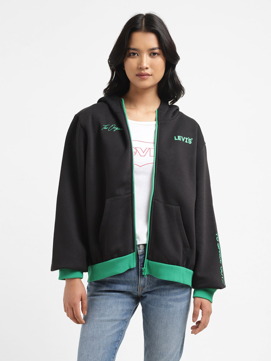 Women's Brand Logo Black Hooded Sweatshirt - 729b6b5e-b641-4e53-8997-4f1fbc2f601f View