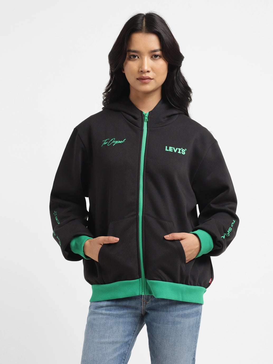 Women's Brand Logo Black Hooded Sweatshirt - 3fe03b6d-f199-4c10-b367-caccd179afbc View