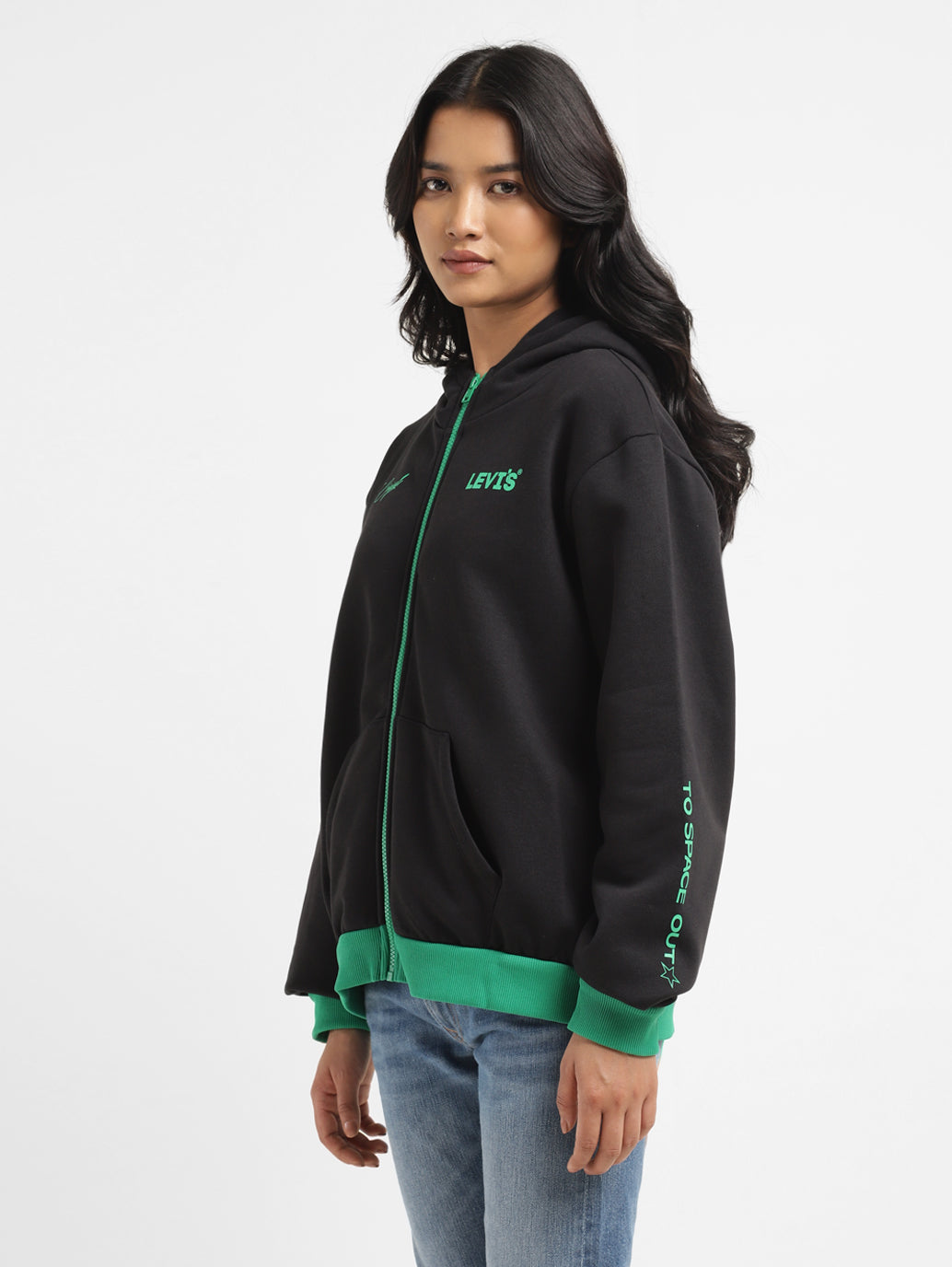 Women's Brand Logo Black Hooded Sweatshirt - 87a0dcf7-408d-4a2f-999e-109175b44e1f View