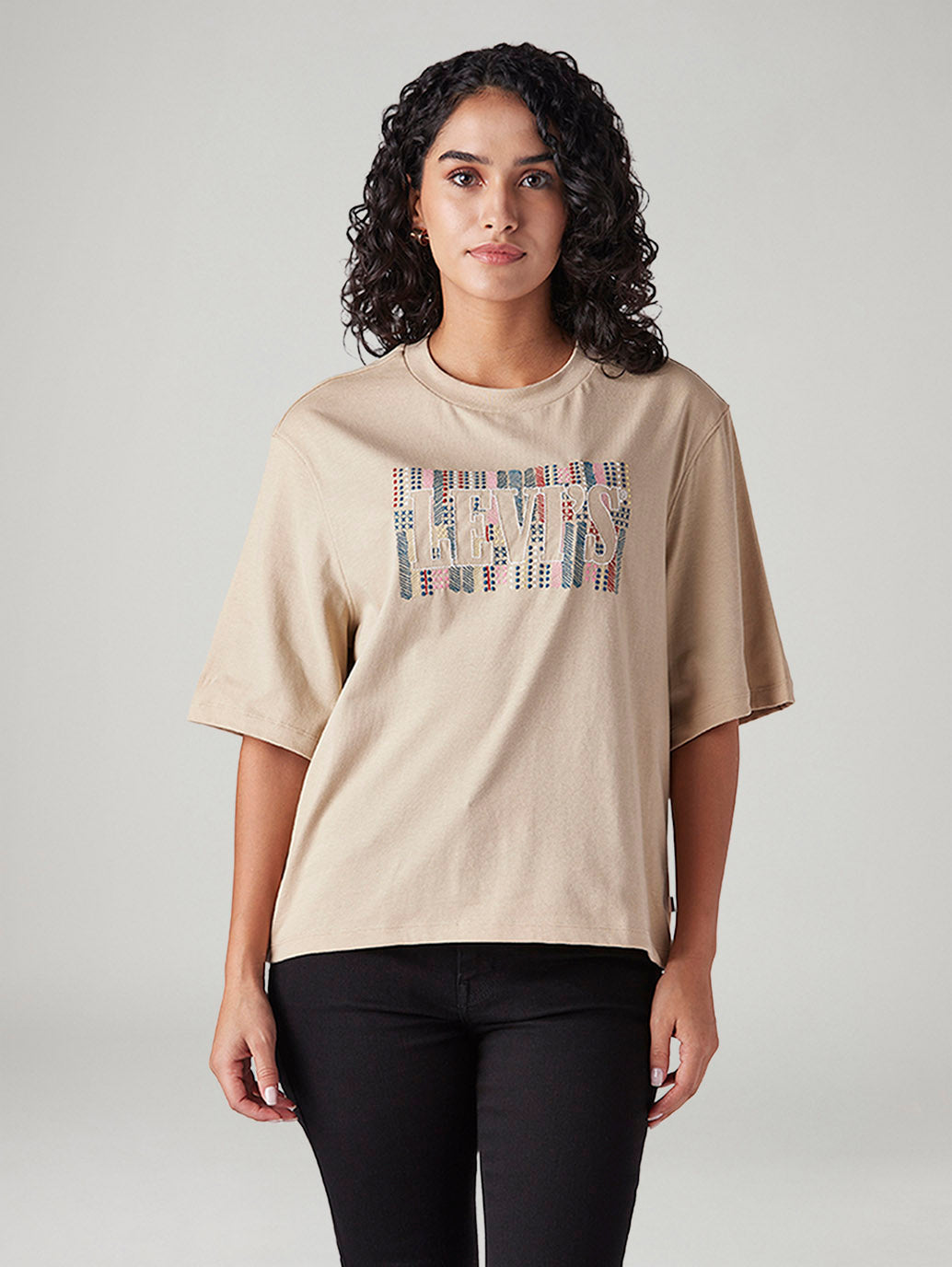 Women's Embroidered Relaxed Fit T-Shirt - Front View