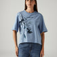 Women's Floral Light Blue Relaxed Fit T-shirt - Front View