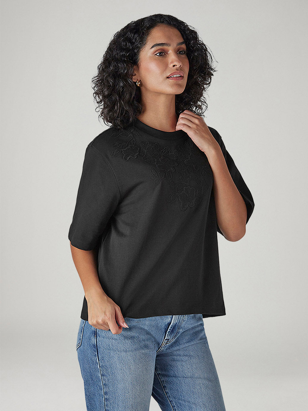 Women's Knitted Regular Fit T-Shirt - Side View