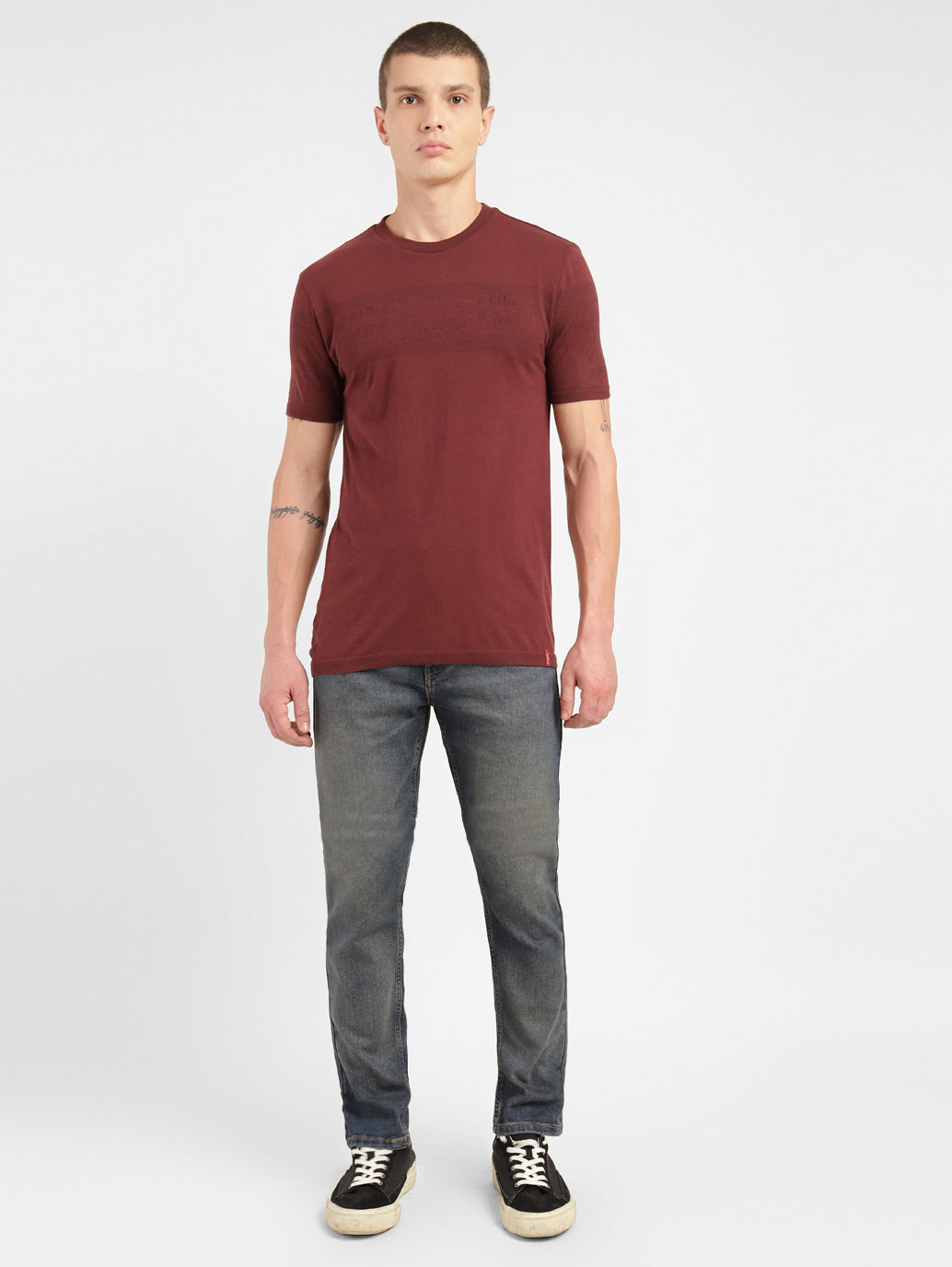 Men's Solid Crew Neck T-shirt Maroon - d1fbbfc5-775e-43f2-be44-4cc053068ab1 View