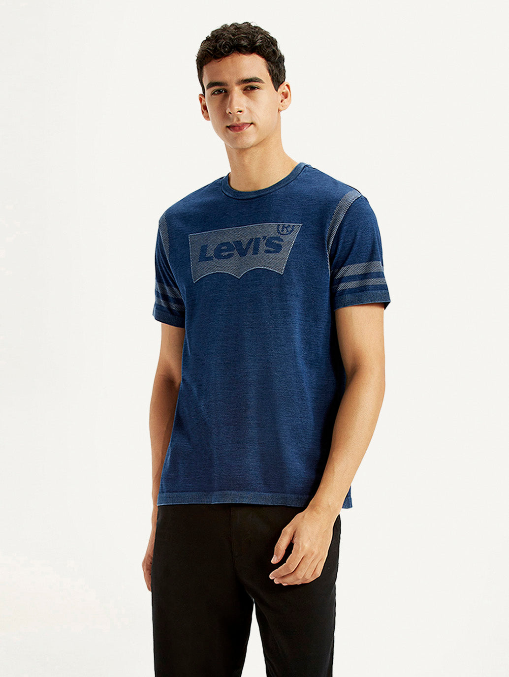Men's Brand Logo Dark Blue Slim Fit Seamless T-shirt - Styleshot View