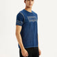Men's Brand Logo Dark Blue Slim Fit Seamless T-shirt - Side View