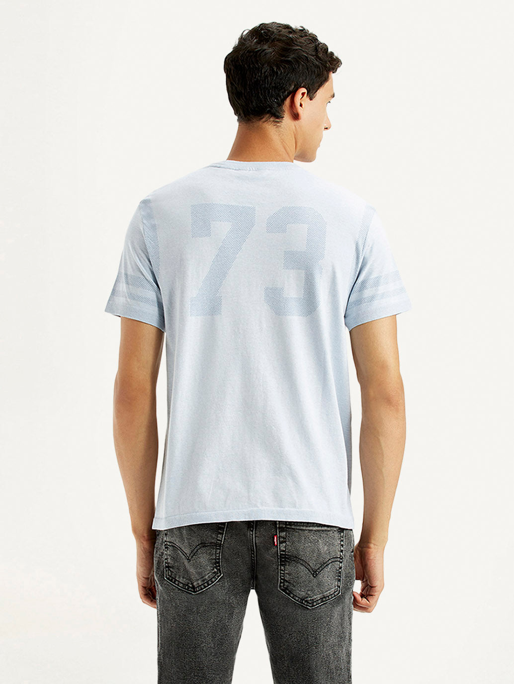 Men's Brand Logo Light Blue Slim Fit Seamless T-shirt - Back View