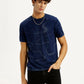 Men's Abstract Navy Blue Slim Fit Seamless T-shirt - Styleshot View