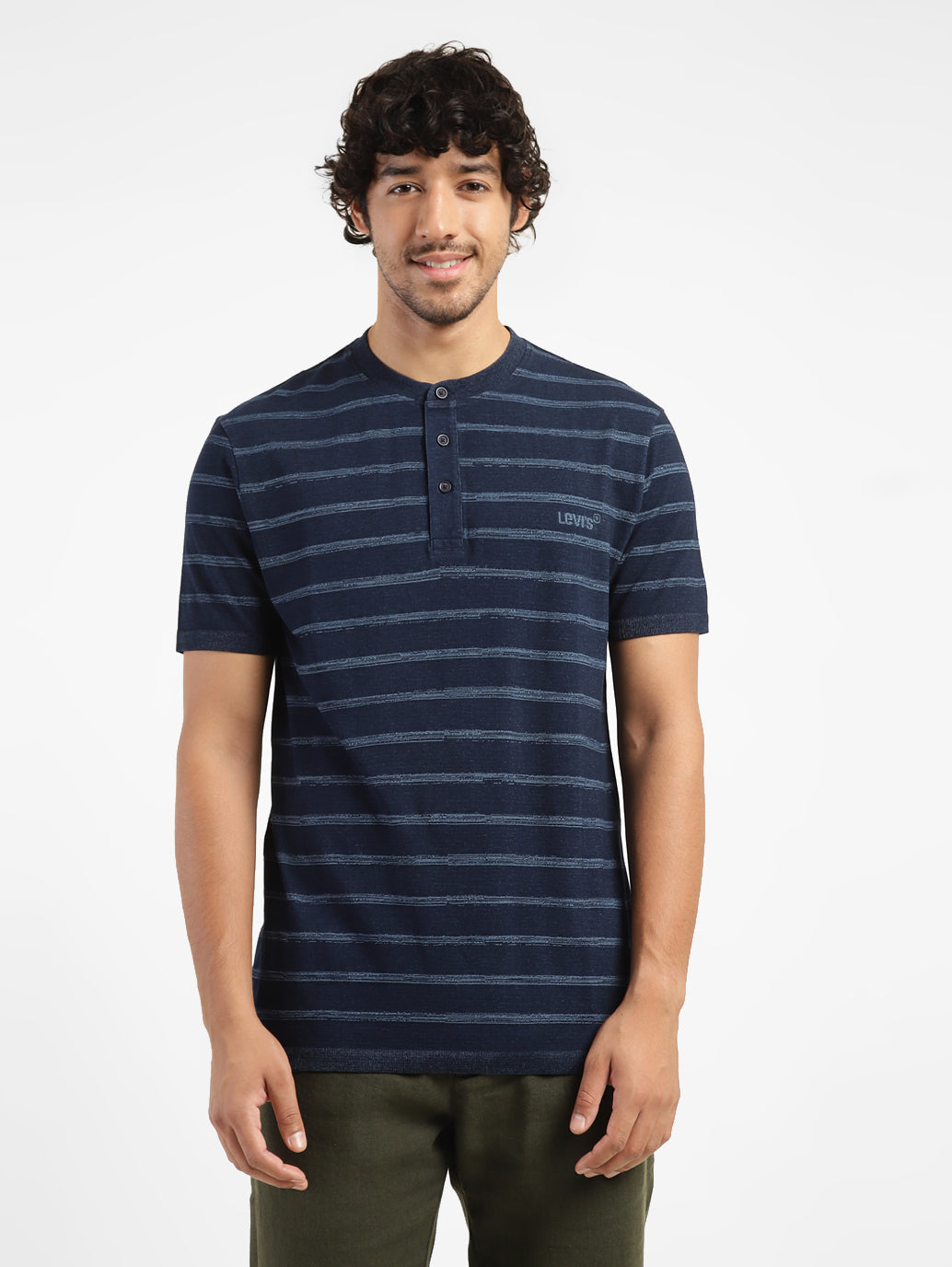 Men's Striped Henley Neck T-shirt - 8c5eb630-0520-41f7-8151-2a0327afbd2a View