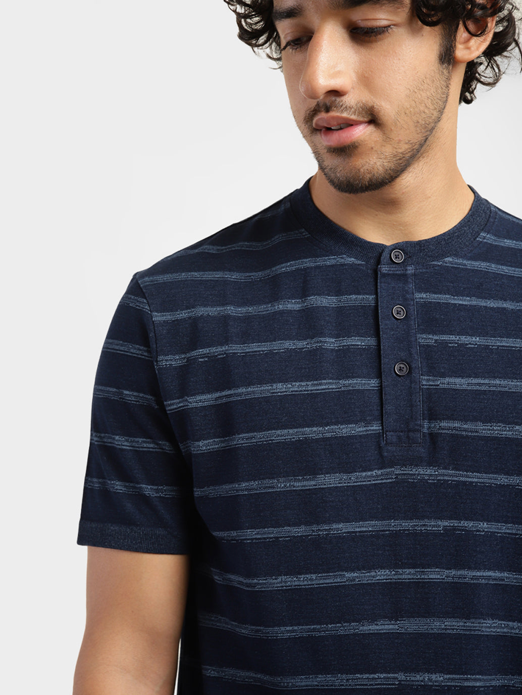 Men's Striped Henley Neck T-shirt - b52a6c4a-9353-4acd-98fe-e92c4f482df7 View