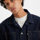 Men's Solid Blue Denim Jacket - Details View