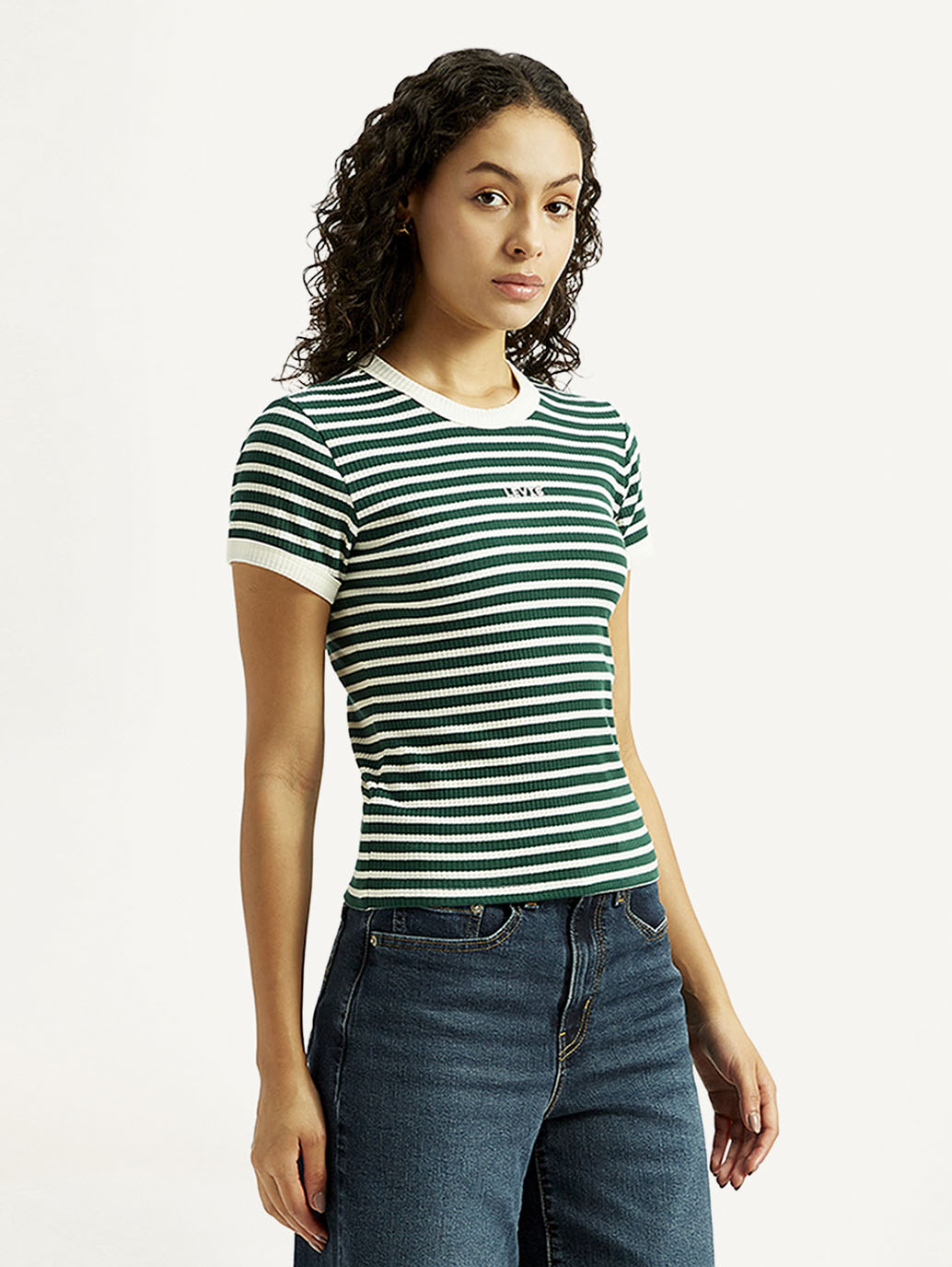 Women's Striped Slim Fit T-shirt - Side View