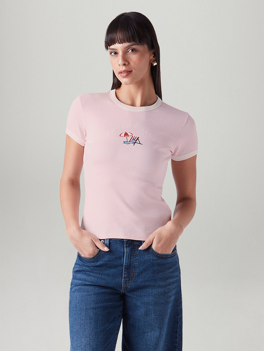 Women's Printed Slim Fit Ribbed T-Shirt