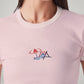 Women's Printed Slim Fit Ribbed T-Shirt - Detail View