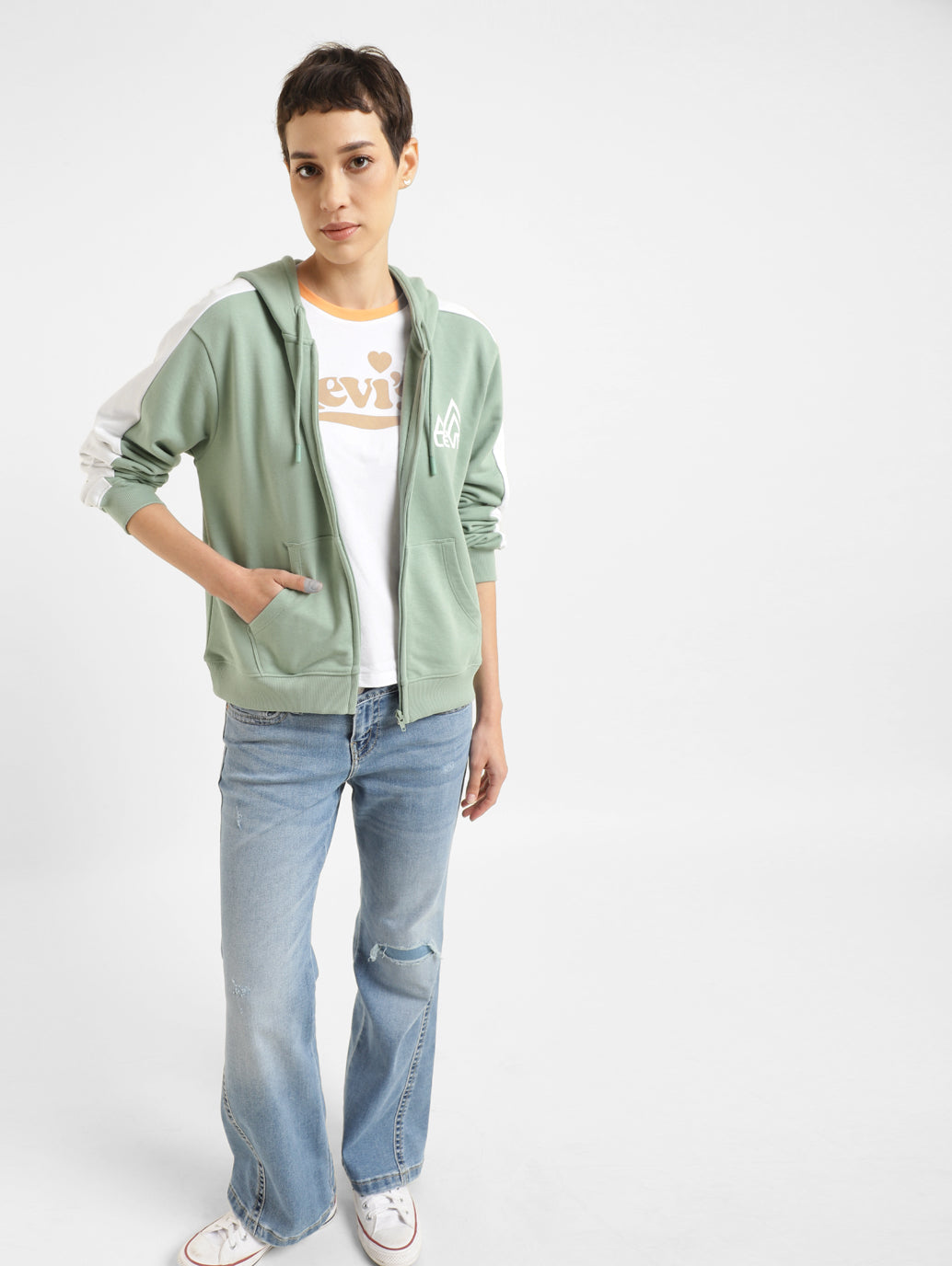 Women's Printed Green Hooded Sweatshirt - 4cded3c2-97dc-4a10-b65b-711013cbf445 View