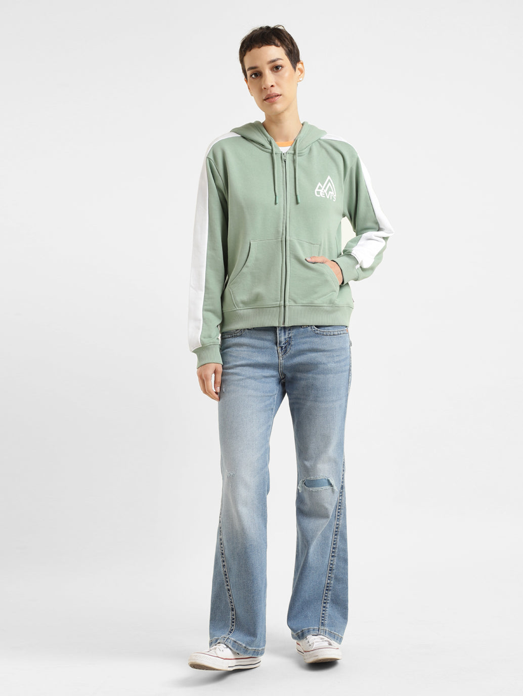 Women's Printed Green Hooded Sweatshirt - a39eb51d-6989-4e58-86c5-8014f29241fd View