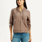 Women's Solid Brown Hooded Sweatshirt - Styleshot View