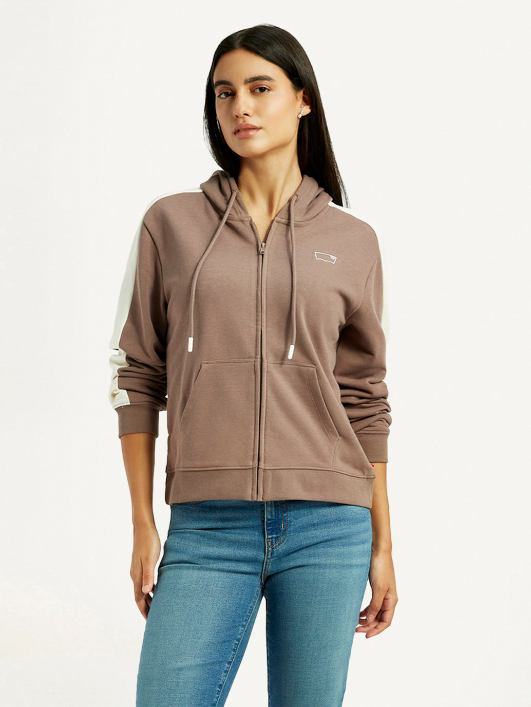 Women's Solid Brown Hooded Sweatshirt - Styleshot View