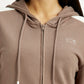Women's Solid Brown Hooded Sweatshirt - Detail View