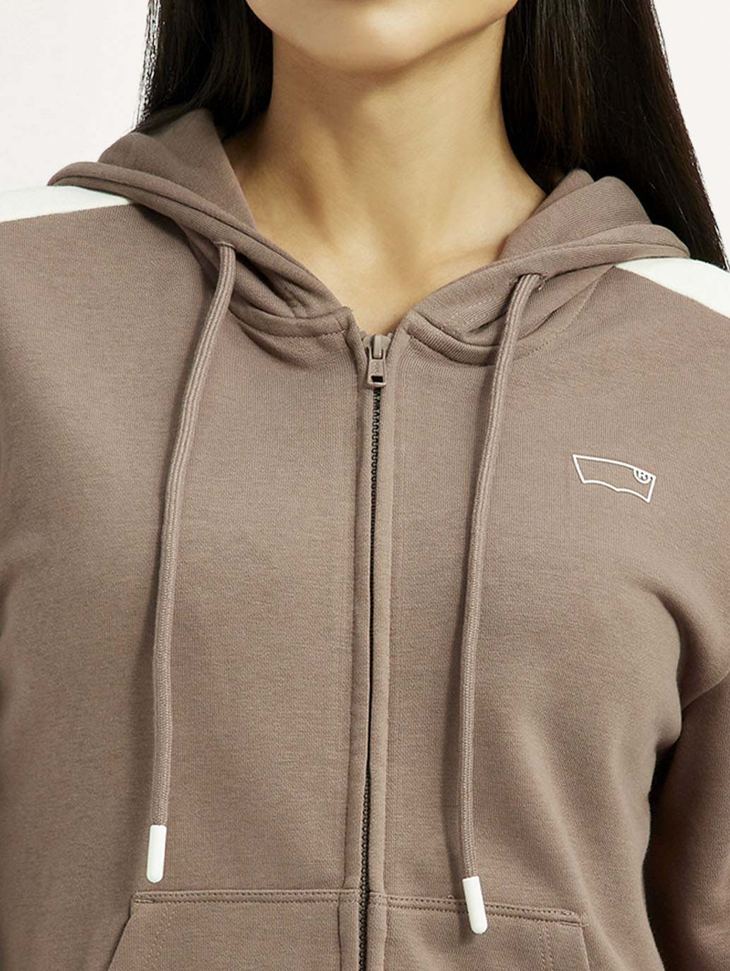 Women's Solid Brown Hooded Sweatshirt - Detail View