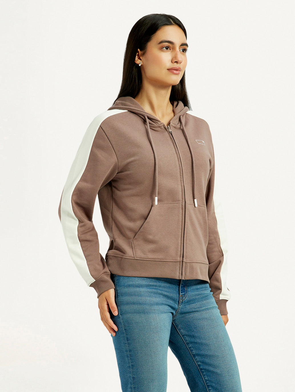 Women's Solid Brown Hooded Sweatshirt - Side View