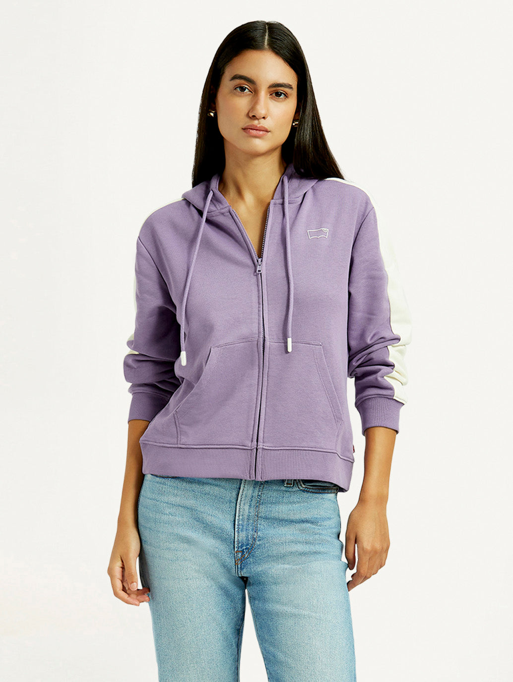 Women's Colorblock Lavender Hooded Sweatshirt - Styleshot View