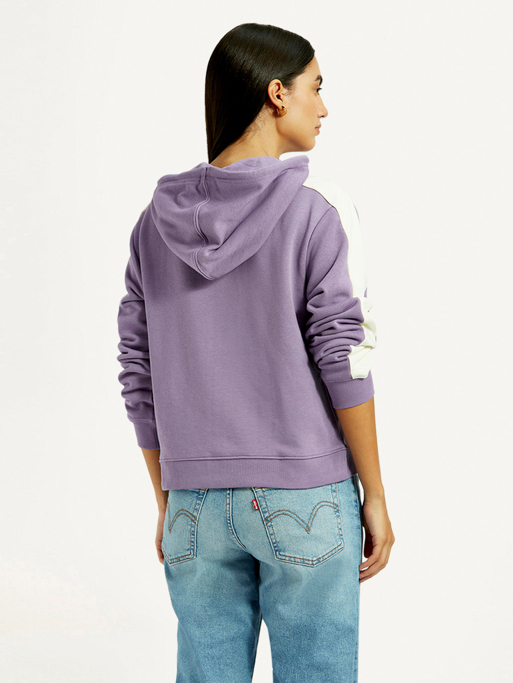 Women's Colorblock Lavender Hooded Sweatshirt - Back View