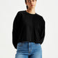 Women's Solid Black Crew Neck Sweatshirt - Front View