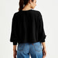 Women's Solid Black Crew Neck Sweatshirt - Back View