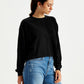 Women's Solid Black Crew Neck Sweatshirt - Side View